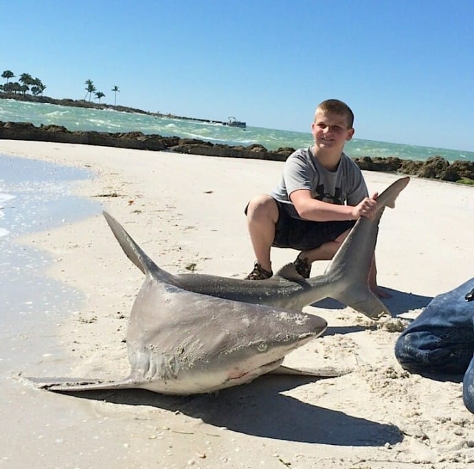 Cole & Big Sandbar Shark, Redfish Pass, North Captiva, 2-18-14, Sanibel & Captiva Islands & Fort Myers Charters & Fishing Guide Service.