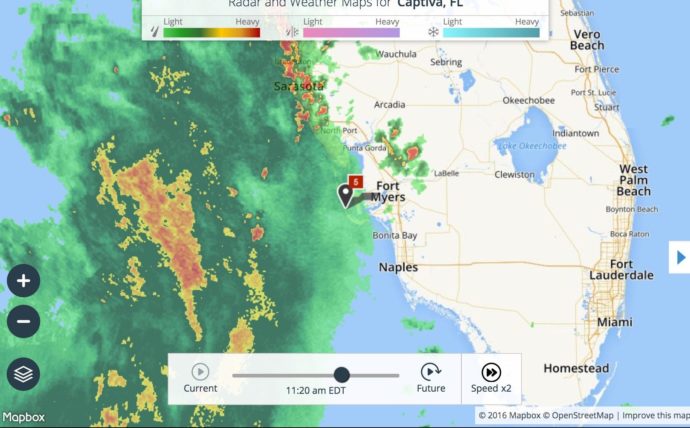 Tropical Storm Colin, Sanibel Fishing & Captiva Fishing, Monday, June 6, 2016, Screen Shot Courtesy Of Weather Channel.