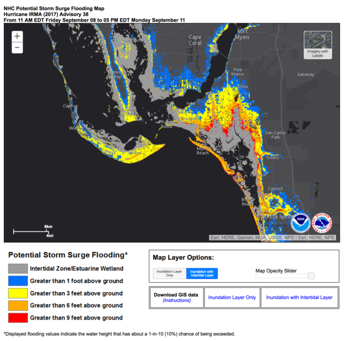 Hurricane Irma Storm Surge Forecast, Sanibel Fishing & Captiva Fishing Reports, Friday, September 8, 2017.